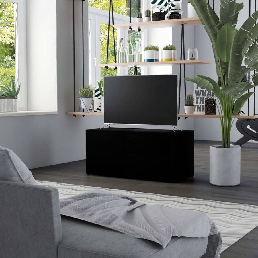 The Living Store Tv-meubel klassieke stijl spaanplaat 80 x 34 x 36 cm zwart - Foto 2