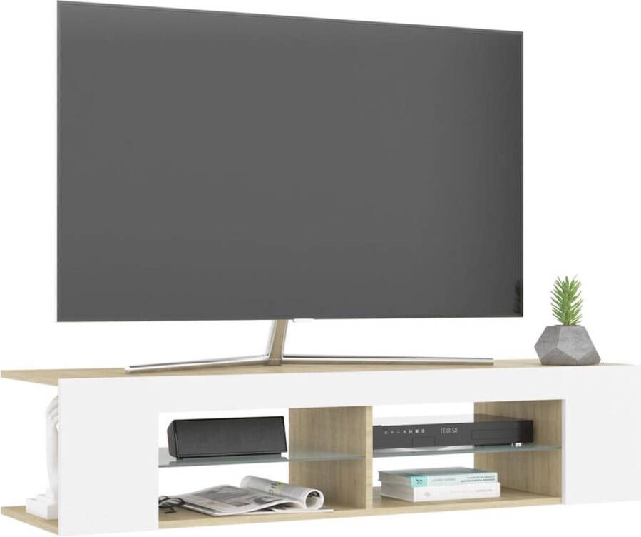 The Living Store TV-meubel LED Hifi-kast 135x39x30 cm Met RGB LED-verlichting Wit en sonoma eiken Montage vereist - Foto 3