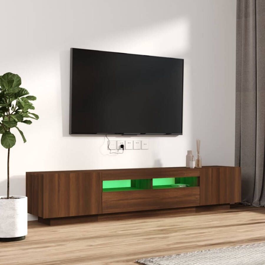 The Living Store TV-meubel LED-verlichting 100x35x40 cm bruineiken bewerkt hout USB-aansluiting - Foto 2