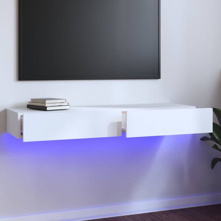 The Living Store TV-meubel Zora tv-meubel wit 120 x 35 x 15.5 cm LED-verlichting - Foto 2