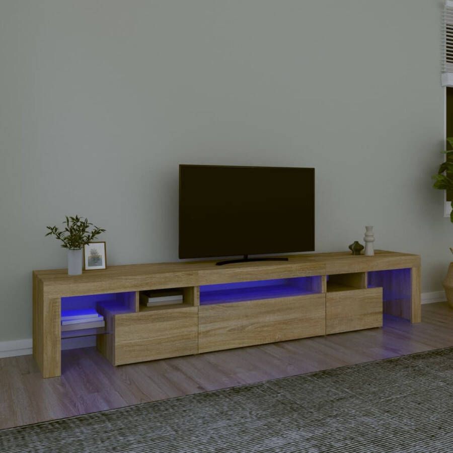 The Living Store TV-meubel LED-verlichting Sonoma eiken 215 x 36.5 x 40 cm opbergruimte weergavefunctie bewerkt hout - Foto 2