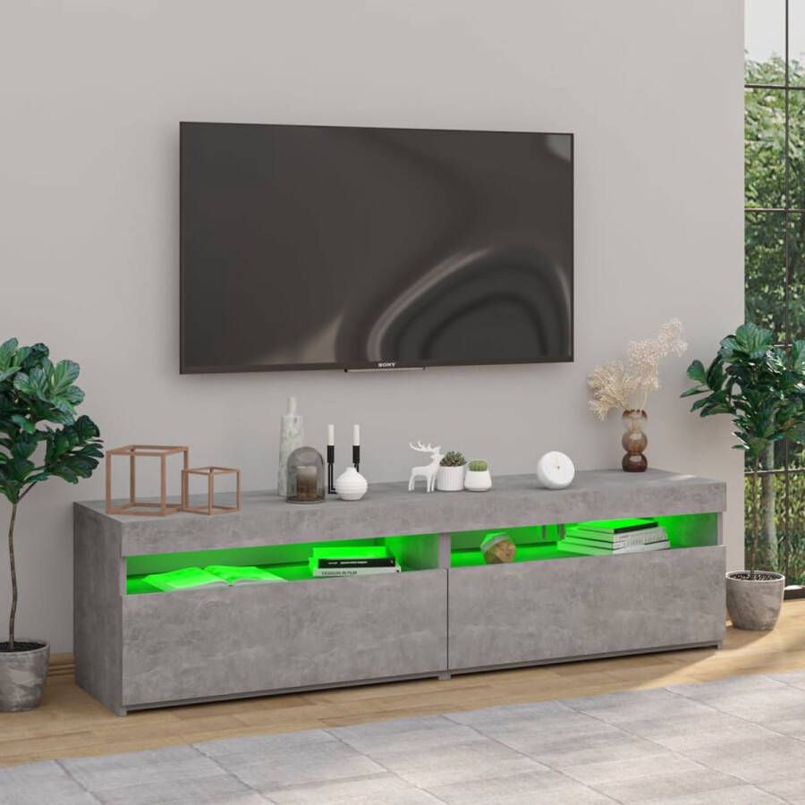 The Living Store TV-meubel LED-verlichting Betongrijs 75x35x40 cm Opbergruimte USB-aansluiting - Foto 2