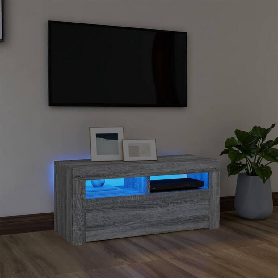 The Living Store TV-meubel LED-verlichting grijs sonoma eiken 90x35x40 cm - Foto 2