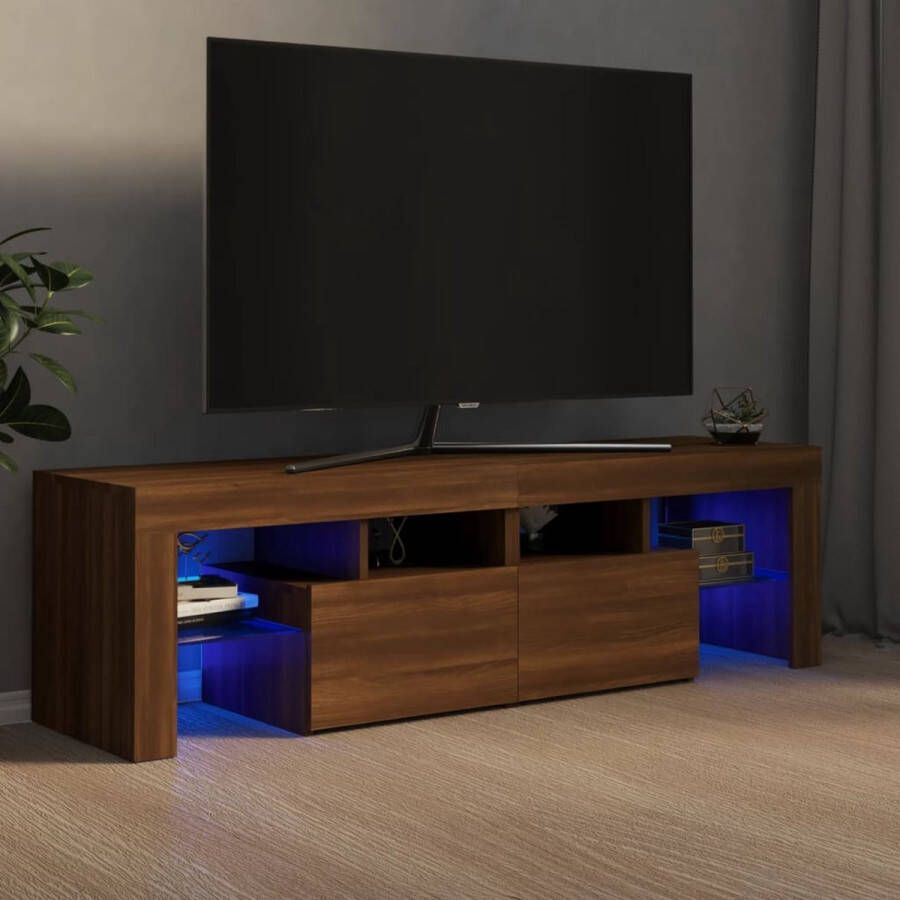 The Living Store tv-meubel LED-verlichting bewerkt hout 140 x 36.5 x 40 cm bruineiken - Foto 2