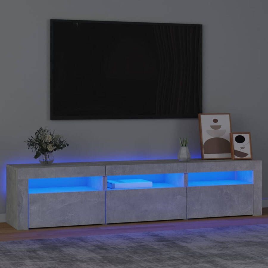 The Living Store TV-meubel LED-verlichting Bewerkt hout 180 x 35 x 40 cm Betongrijs - Foto 2