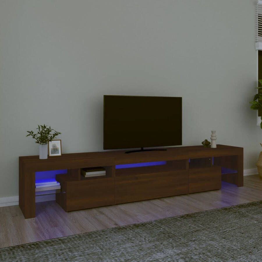 The Living Store TV Meubel LED-verlichting Bewerkt hout 215 x 36.5 x 40 cm Bruineiken - Foto 2