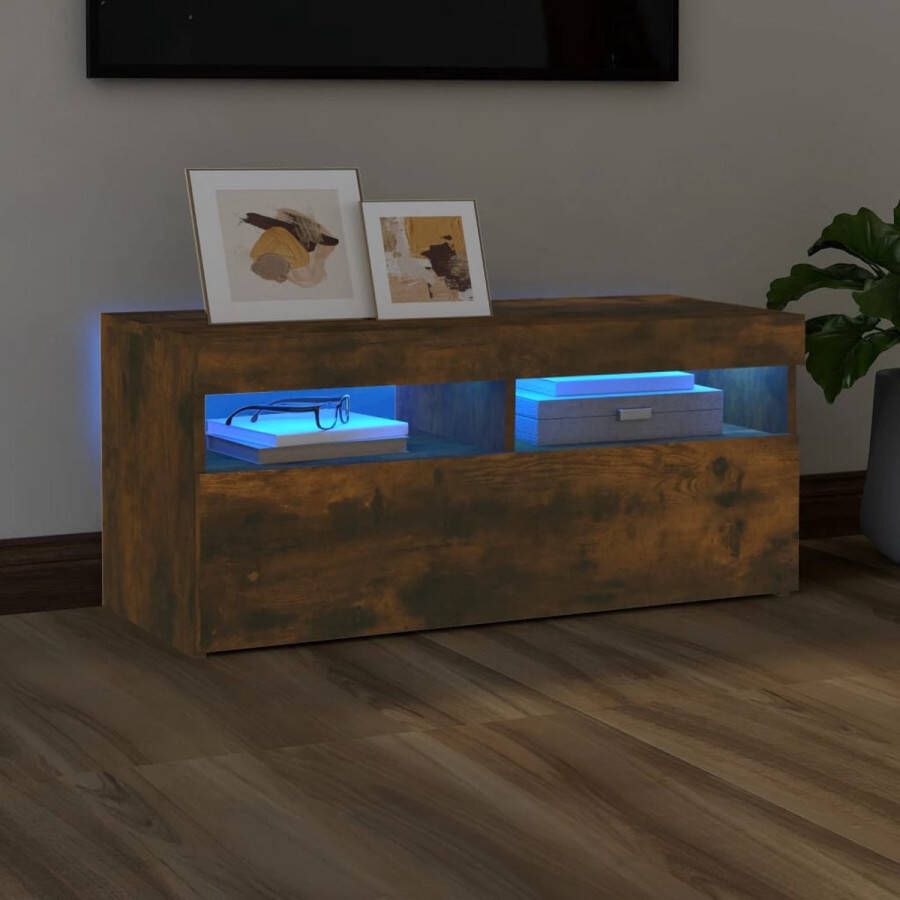 The Living Store TV-meubel LED-verlichting gerookt eiken 90 x 35 x 40 cm praktisch materiaal - Foto 2