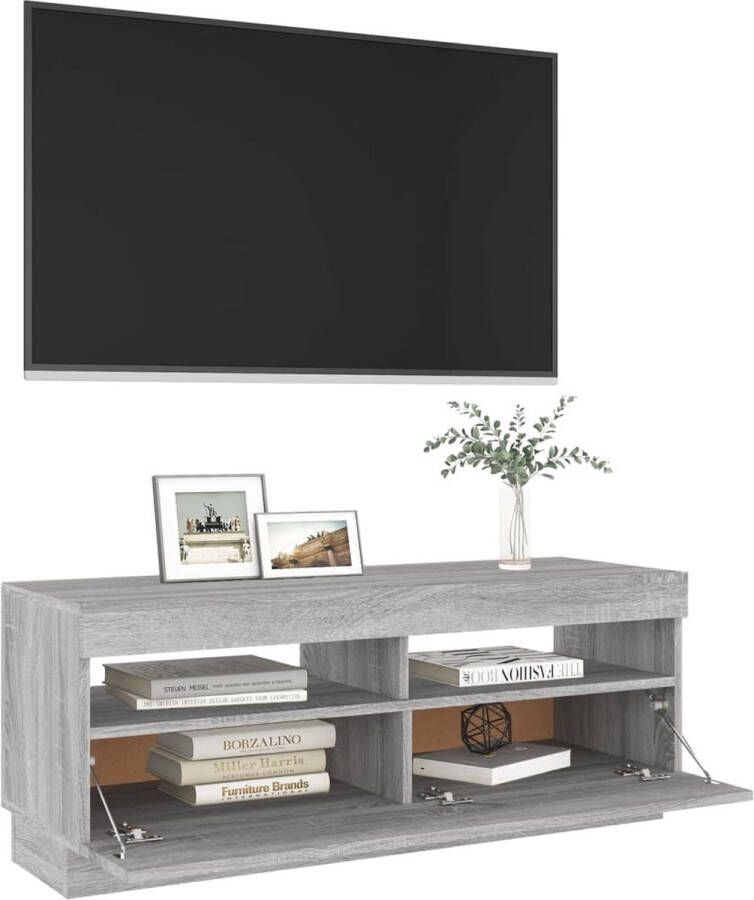 The Living Store TV-meubel LED-verlichting Bewerkt hout 100 x 35 x 40 cm Trendy ontwerp Grijs sonoma eiken - Foto 2