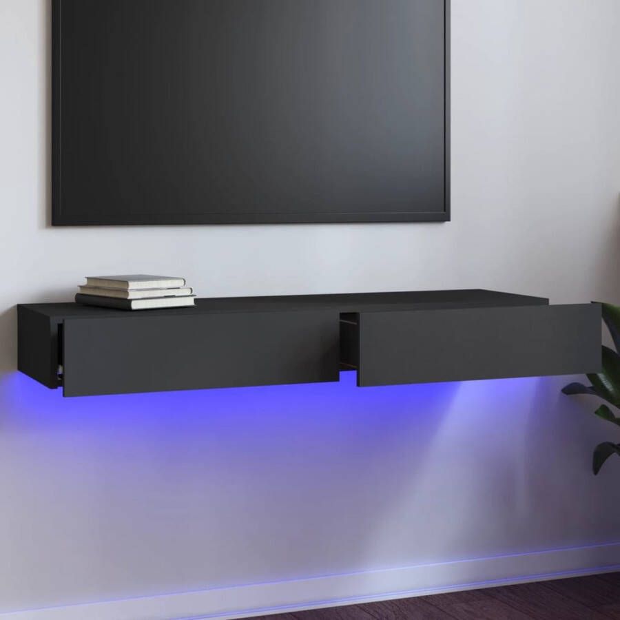 The Living Store TV-meubel LED-verlichting Grijs 120 x 35 x 15.5 cm Hoge kwaliteit materiaal - Foto 2