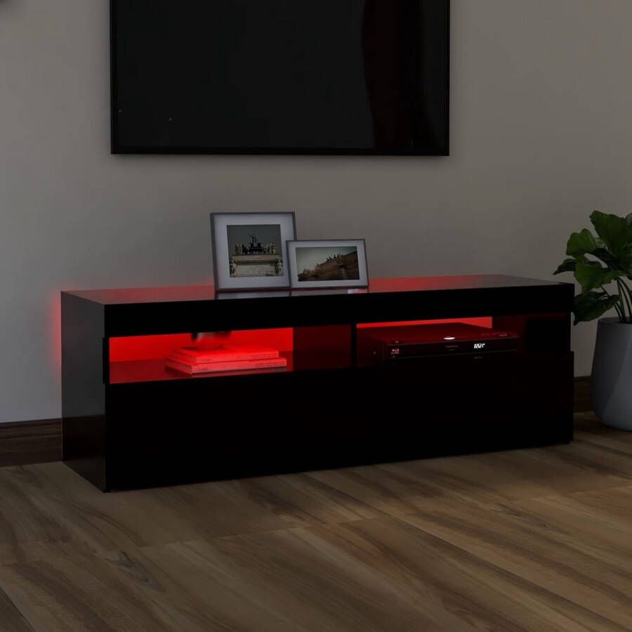 The Living Store TV-meubel Hifi-kast 120x35x40 cm Met LED-verlichting Zwart Bewerkt hout - Foto 2