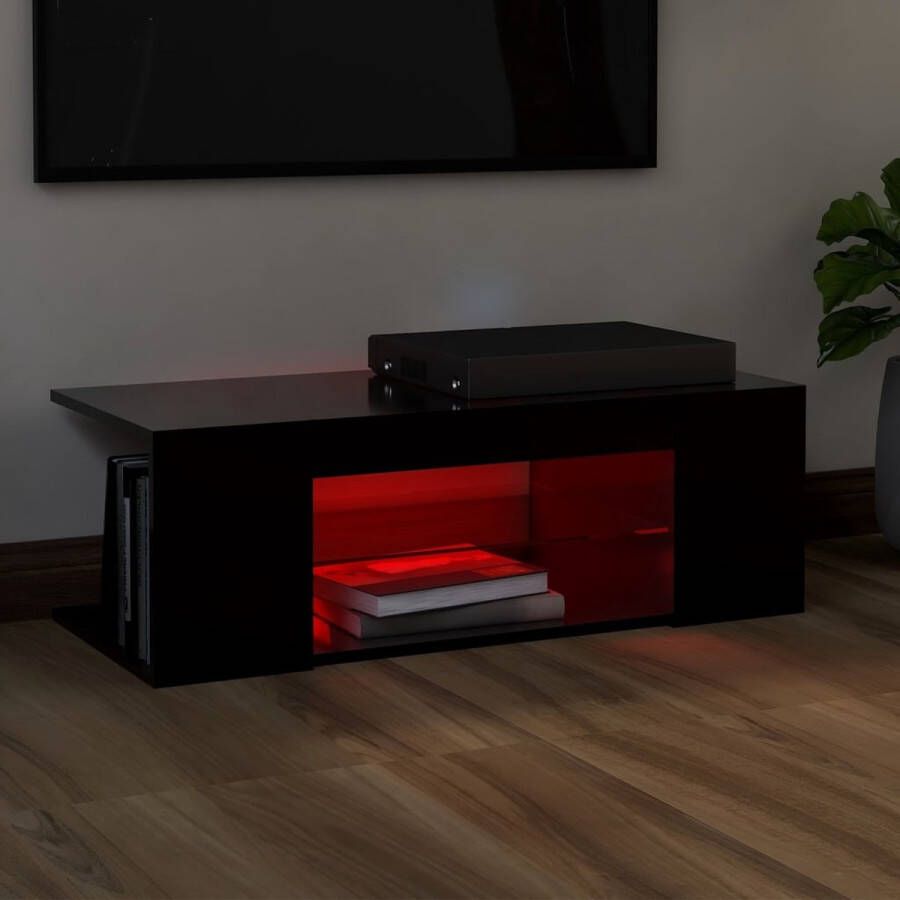 The Living Store Tv-meubel LED-verlichting Hifi-kast 90x39x30 cm zwart bewerkt hout - Foto 2