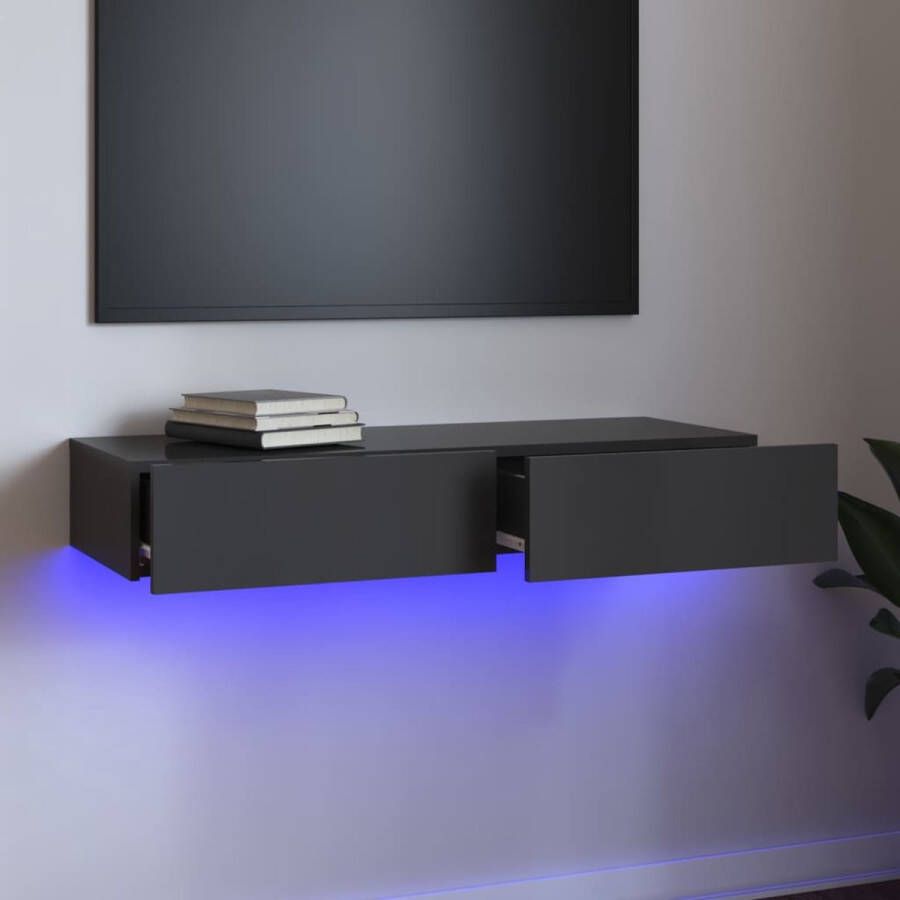 The Living Store TV-meubel LED-verlichting Hoogglans grijs 90 x 35 x 15.5 cm Opbergruimte - Foto 2