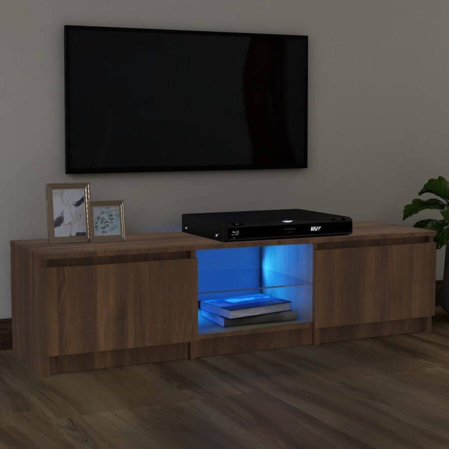 The Living Store TV-meubel LED-verlichting 140 x 40 x 35.5 cm Bruineiken hout Trendy design
