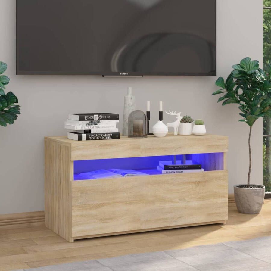 The Living Store TV-meubel LED-verlichting Moderne stijl Voldoende opbergruimte Sonoma eiken 75 x 35 x 40 cm - Foto 2