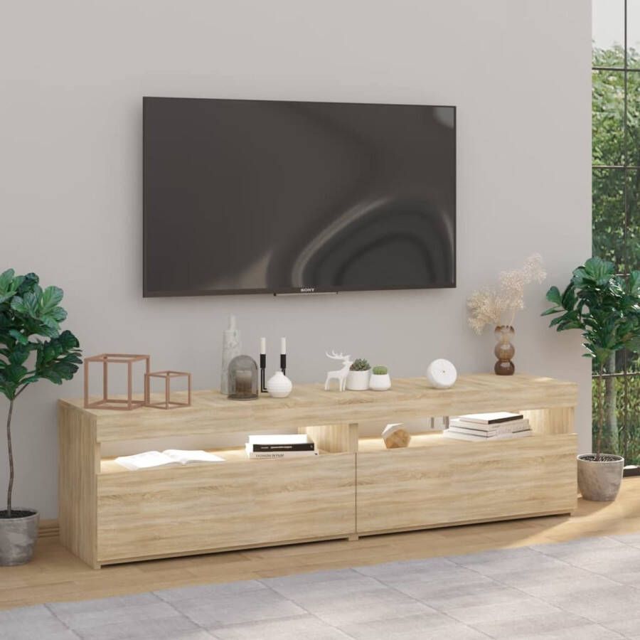 The Living Store tv-meubel LED-verlichting moderne stijl voldoende opbergruimte sonoma eiken bewerkt hout 75x35x40 cm - Foto 3
