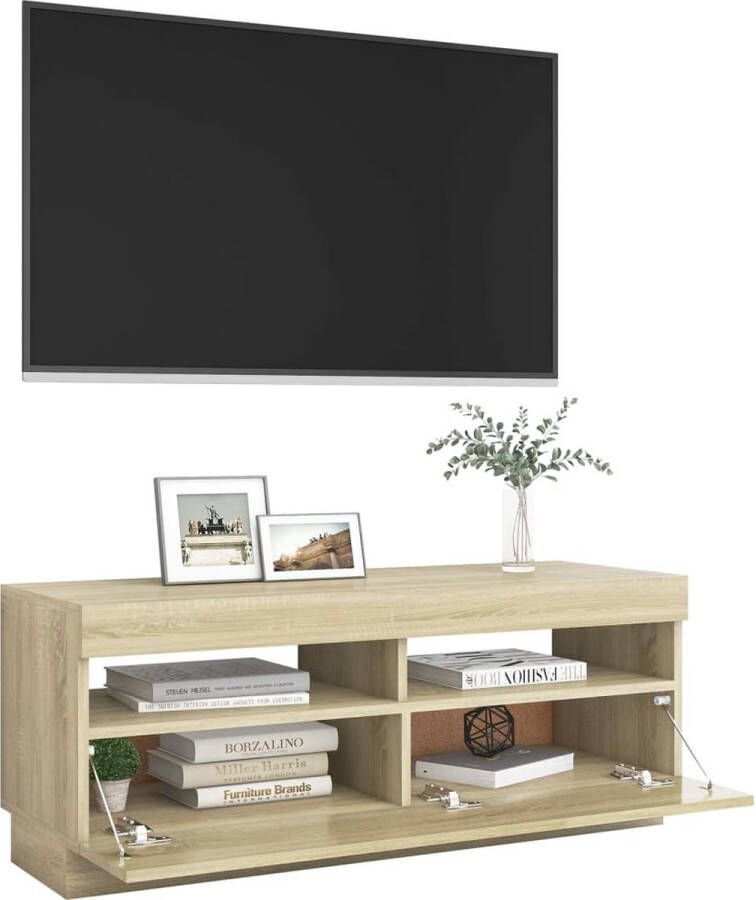 The Living Store Tv-meubel LED-verlichting sonoma eiken 100x35x40cm USB-aansluiting - Foto 3