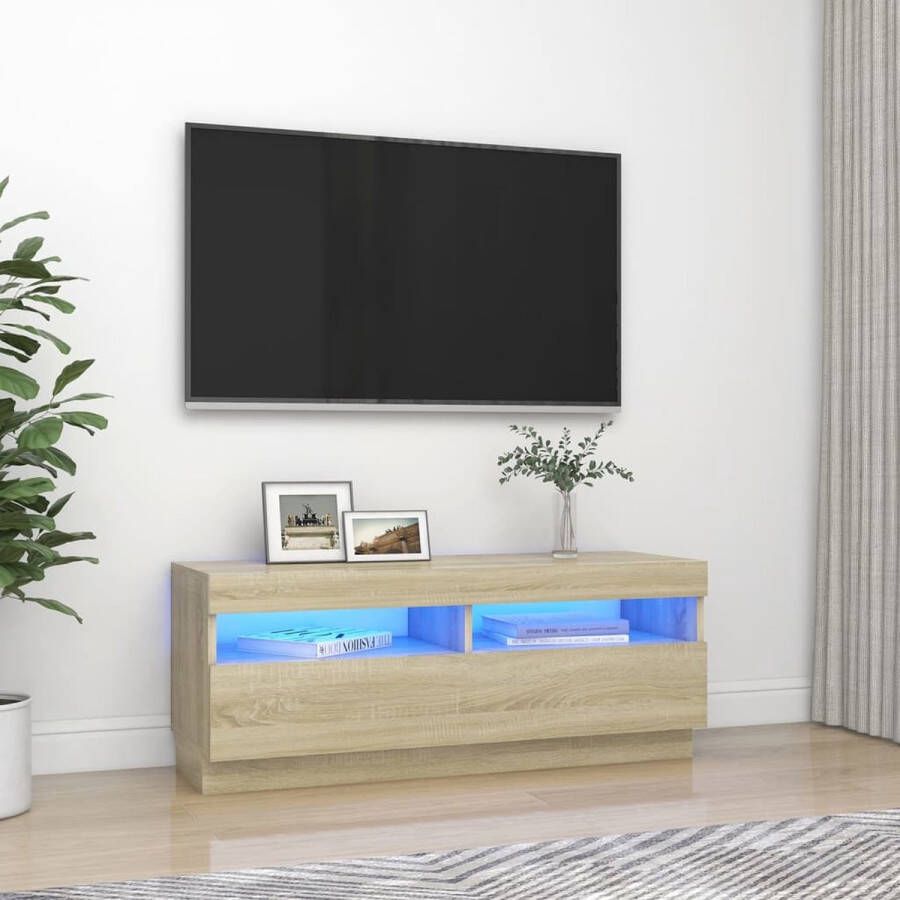 The Living Store Tv-meubel LED-verlichting sonoma eiken 100x35x40cm USB-aansluiting - Foto 2