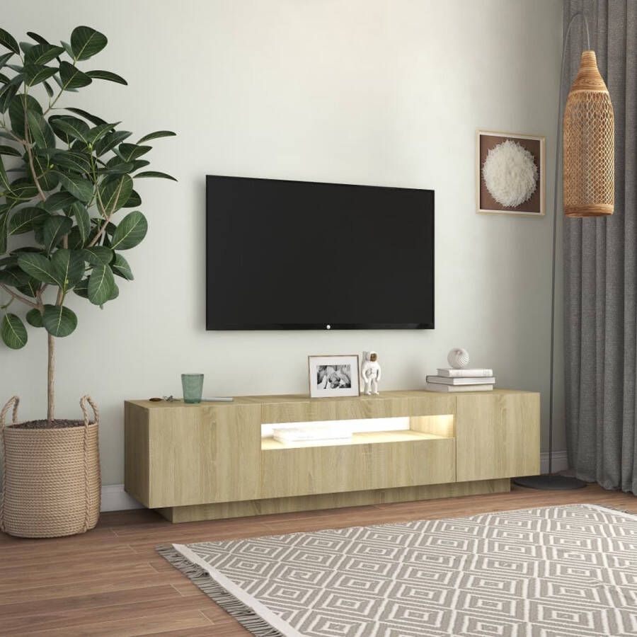The Living Store TV-meubel LED-verlichting sonoma eiken 160 x 35 x 40 cm trendy ontwerp - Foto 2