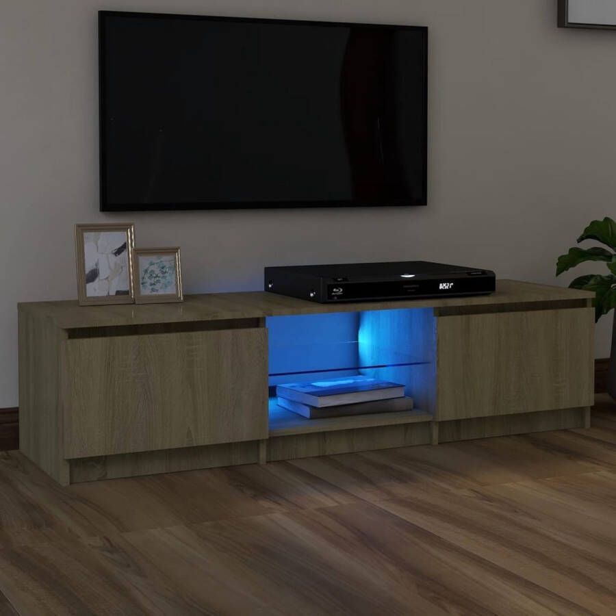 The Living Store TV-meubel LED-verlichting trendy en praktisch design duurzaam ruime opbergruimte RGB LED-verlichting moderne uitstraling gemakkelijk schoon te maken sonoma eiken bewerkt hout en gehard glas 140 x 40 x 35.5 cm - Foto 2
