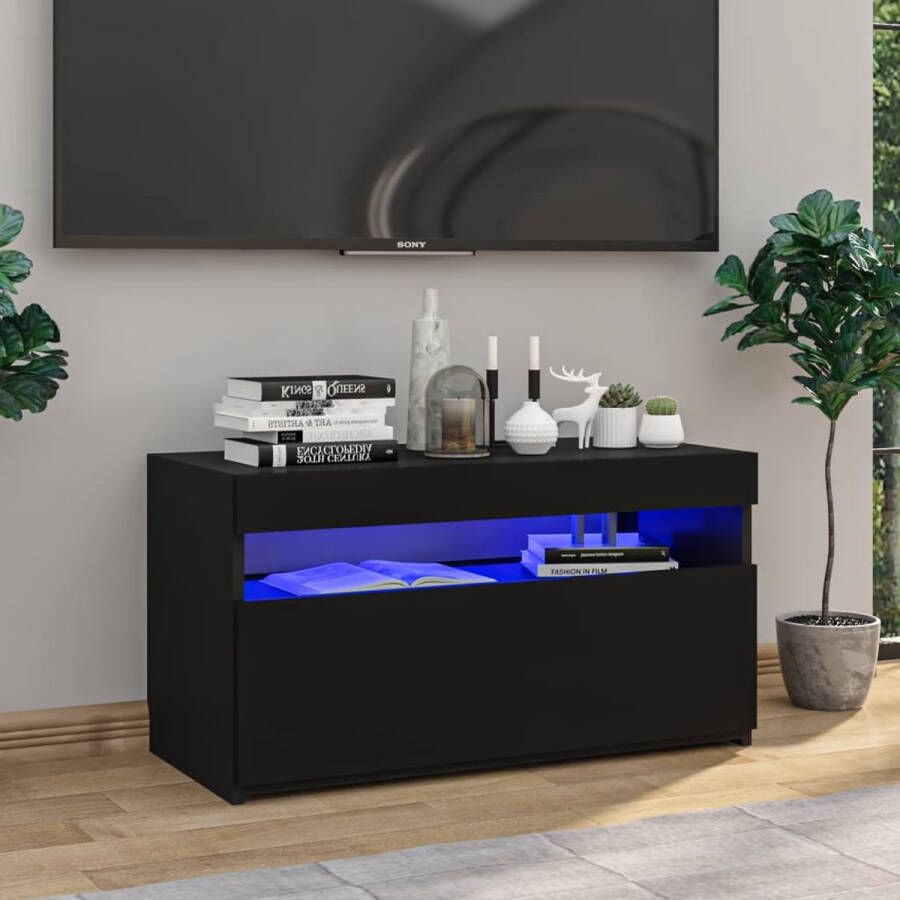 The Living Store Tv-meubel LED-verlichting Trendy en praktisch Kleurrijke LED-verlichting Moderne stijl Voldoende opbergruimte USB-aansluiting Hoogglans zwart Bewerkt hout
