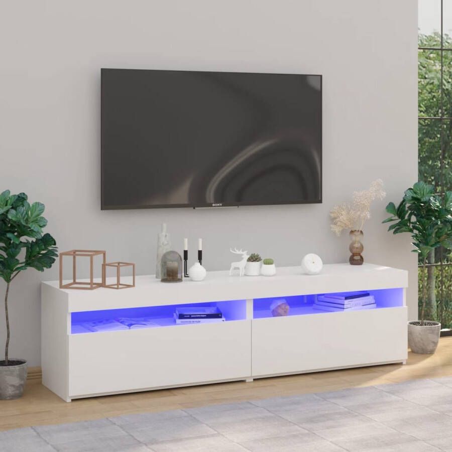 The Living Store TV-meubels LED-verlichting 75 x 35 x 40 cm trendy praktisch en kleurrijk moderne stijl voldoende opbergruimte USB-aansluiting wit bewerkt hout montage vereist 2 stuks - Foto 3