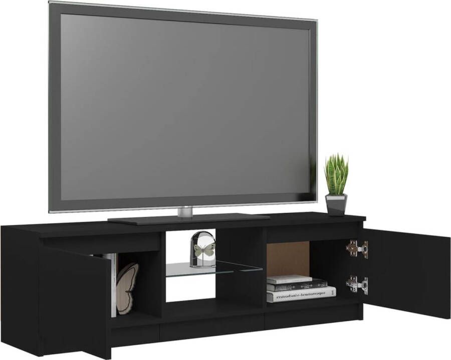 The Living Store TV-meubel LED-verlichting zwart 120 x 30 x 35.5 cm bewerkt hout en gehard glas - Foto 4