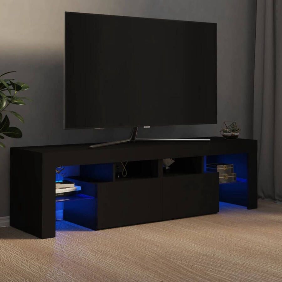The Living Store TV-meubel LED-verlichting zwart 140x36.5x40cm trendy ontwerp ruime opbergruimte - Foto 2