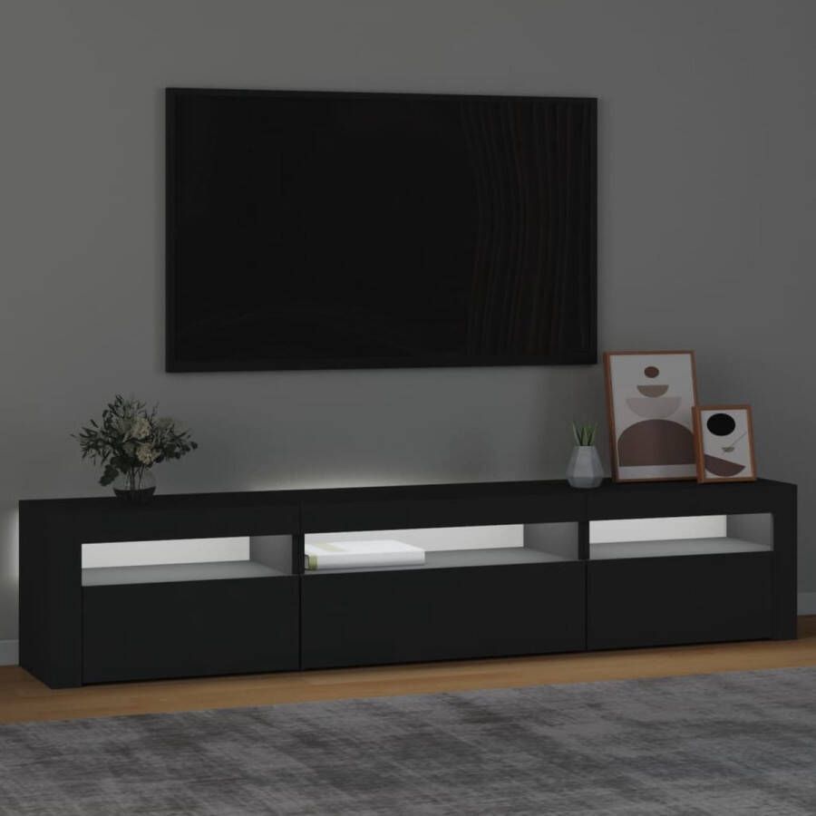 The Living Store TV-meubel LED-verlichting Zwart 195x35x40 cm Trendy en praktisch design met opbergruimte - Foto 3