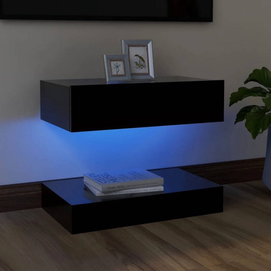 The Living Store TV-meubel LED-verlichting zwart bewerkt hout 60x35x15.5 cm RGB LED
