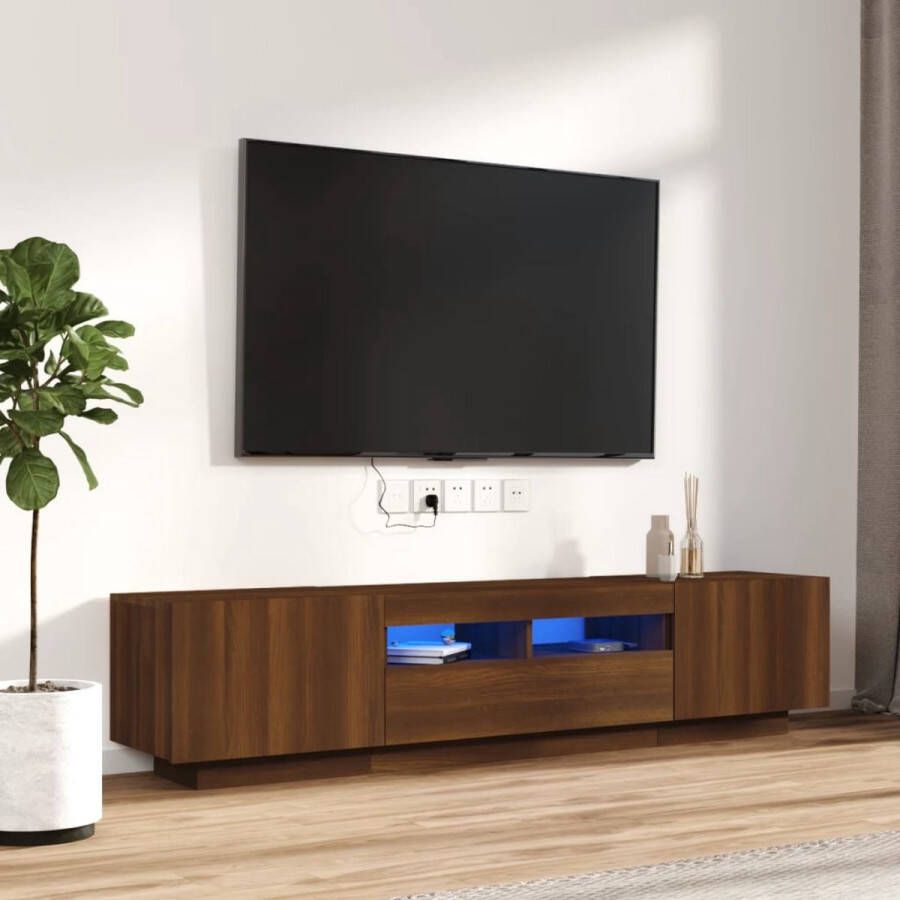 The Living Store TV-meubel LED-verlichting Praktisch materiaal Afmetingen- 100 80 x 35 x 40 cm Kleur- bruineiken - Foto 2