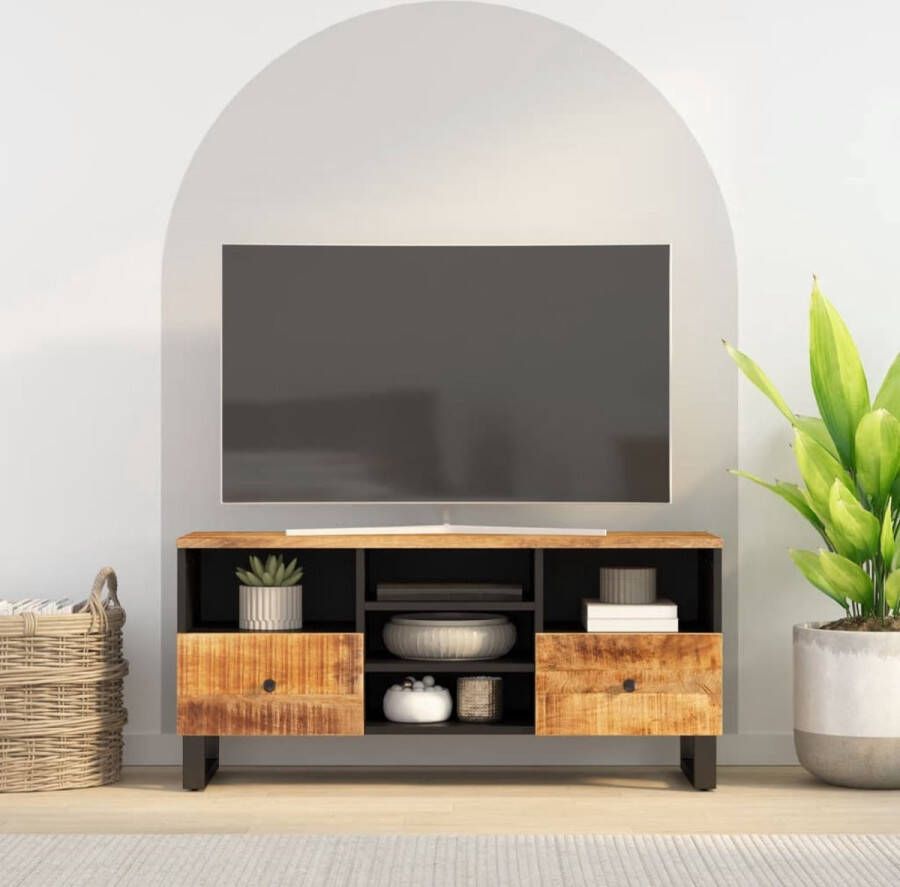 The Living Store Tv-meubel Mangohout 100 x 33 x 46 cm opbergruimte stabiele poten - Foto 2