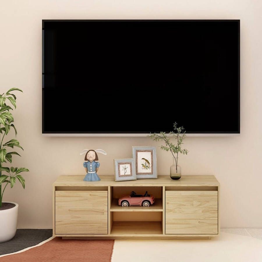 The Living Store TV-meubel massief grenenhout 110 x 30 x 40 cm met lades en opbergschappen - Foto 2