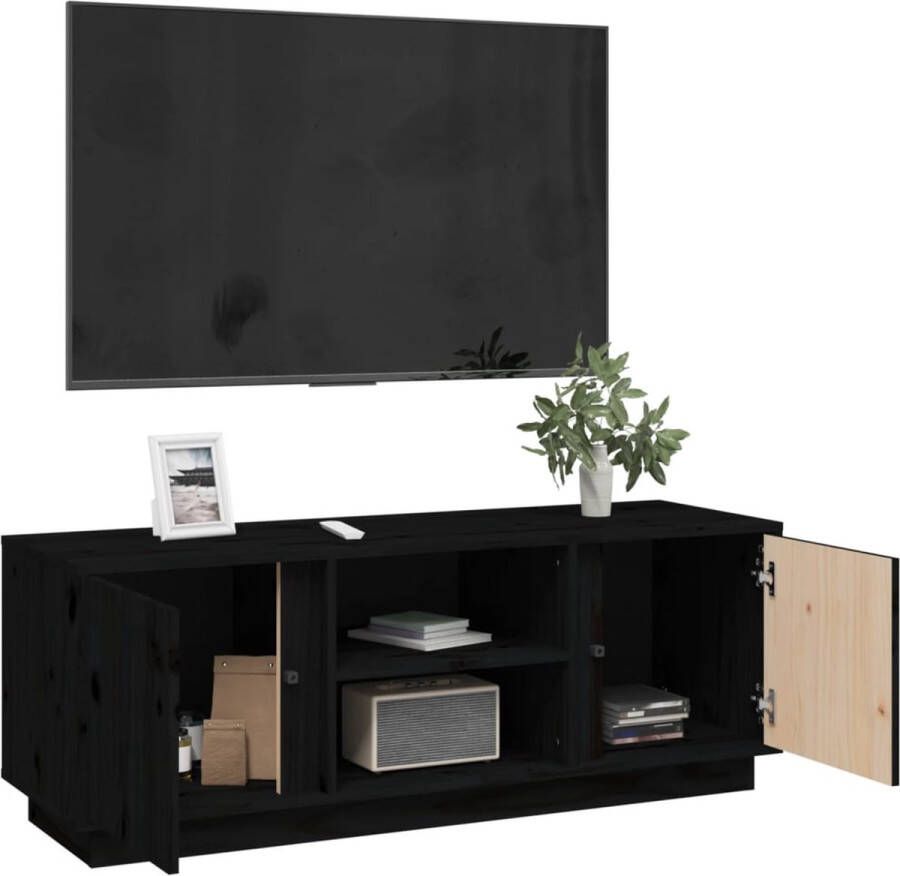 The Living Store Tv-meubel Massief Grenenhout Trendy Tv-kast 110x35x40.5cmZwart - Foto 2