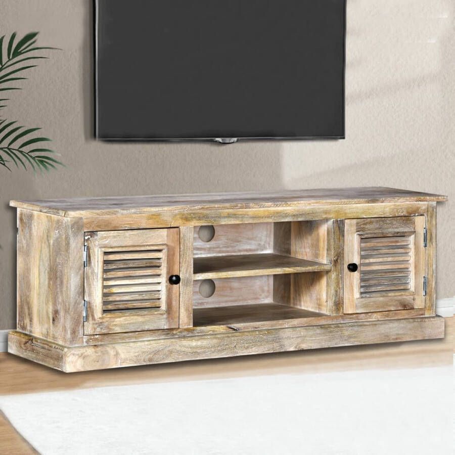 The Living Store TV-meubel Mangohout 120 x 30 x 40 cm Witgekalkt - Foto 2