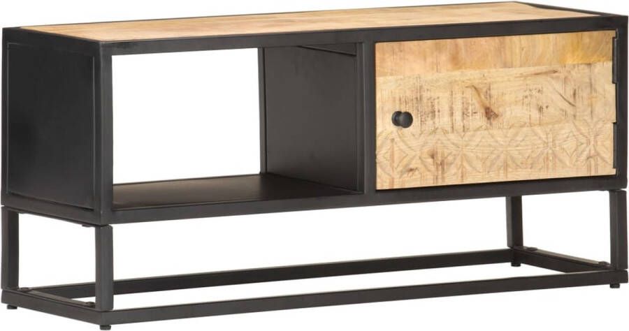 The Living Store Tv-meubel met bewerkte deur 90x30x40 cm ruw mangohout Kast - Foto 2