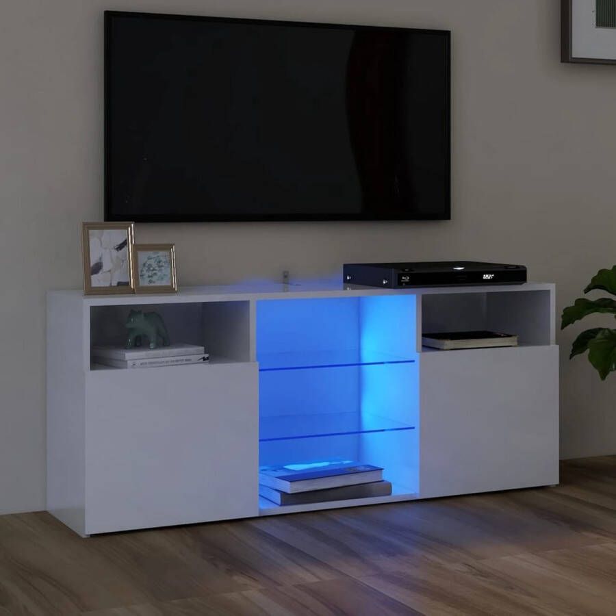 The Living Store Tv-meubel met LED-verlichting 120x30x50 cm hoogglans wit Kast - Foto 2