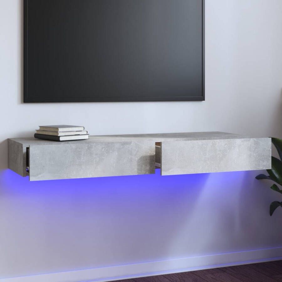 The Living Store Tv-meubel met LED-verlichting 120x35x15-5 cm betongrijs Kast - Foto 2