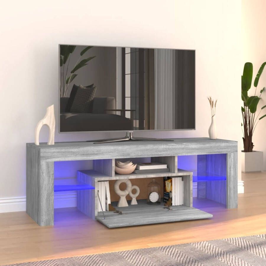 The Living Store Tv-meubel met LED-verlichting 120x35x40 cm grijs sonoma eiken - Foto 3