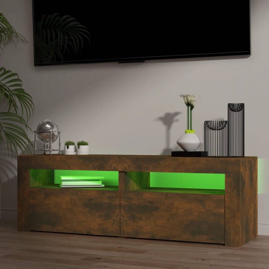 The Living Store TV-meubel Mediakast met LED-verlichting 120 x 35 x 40 cm Gerookt eiken - Foto 4