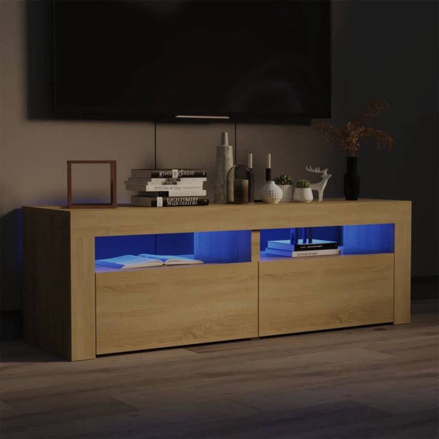The Living Store Tv-meubel met LED-verlichting 120x35x40cm sonoma eikenkleurig - Foto 2