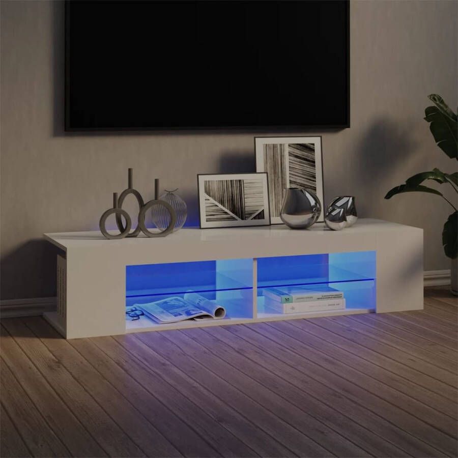 The Living Store TV-meubel Hifi 135 x 39 x 30 cm Hoogglans wit RGB LED-verlichting Montage vereist - Foto 2