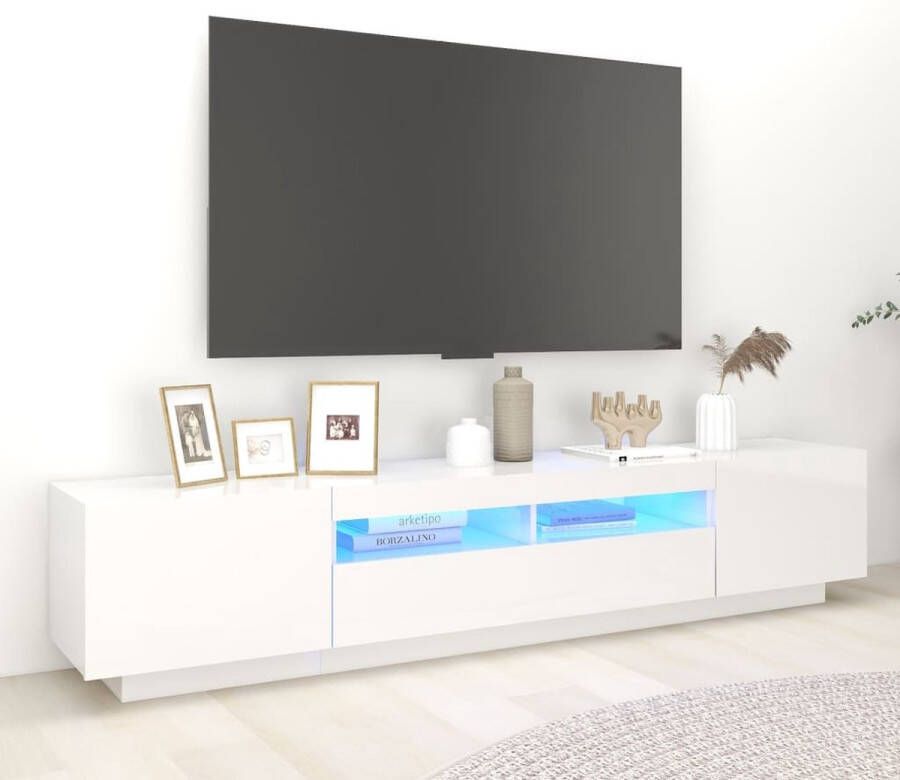 The Living Store TV-meubel LED-verlichting hoogglans wit bewerkt hout 200 x 35 x 40 cm RGB LED-verlichting - Foto 2