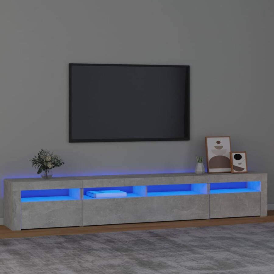 The Living Store Tv-meubel met LED-verlichting 240x35x40 cm betongrijs Kast - Foto 2
