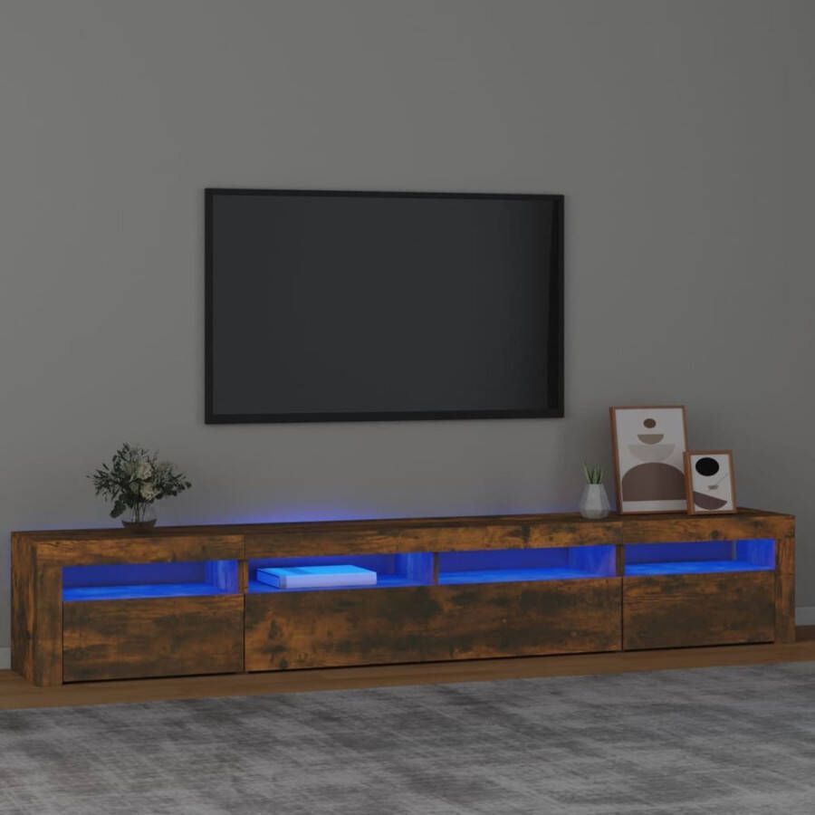 The Living Store TV-meubel Gerookt Eiken 240x35x40 cm LED-verlichting Montagehandleiding inbegrepen - Foto 2