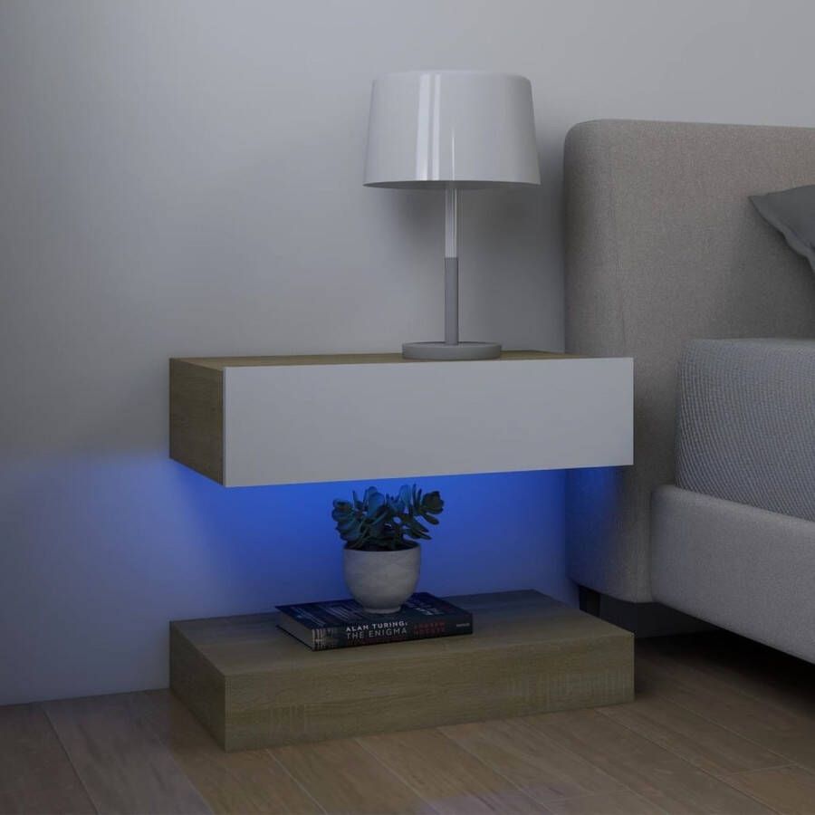The Living Store TV-meubel LED-verlichting bovenlade en onderschap hifi-kast RGB verlichting wit en sonoma eiken met USB-aansluiting - Foto 3