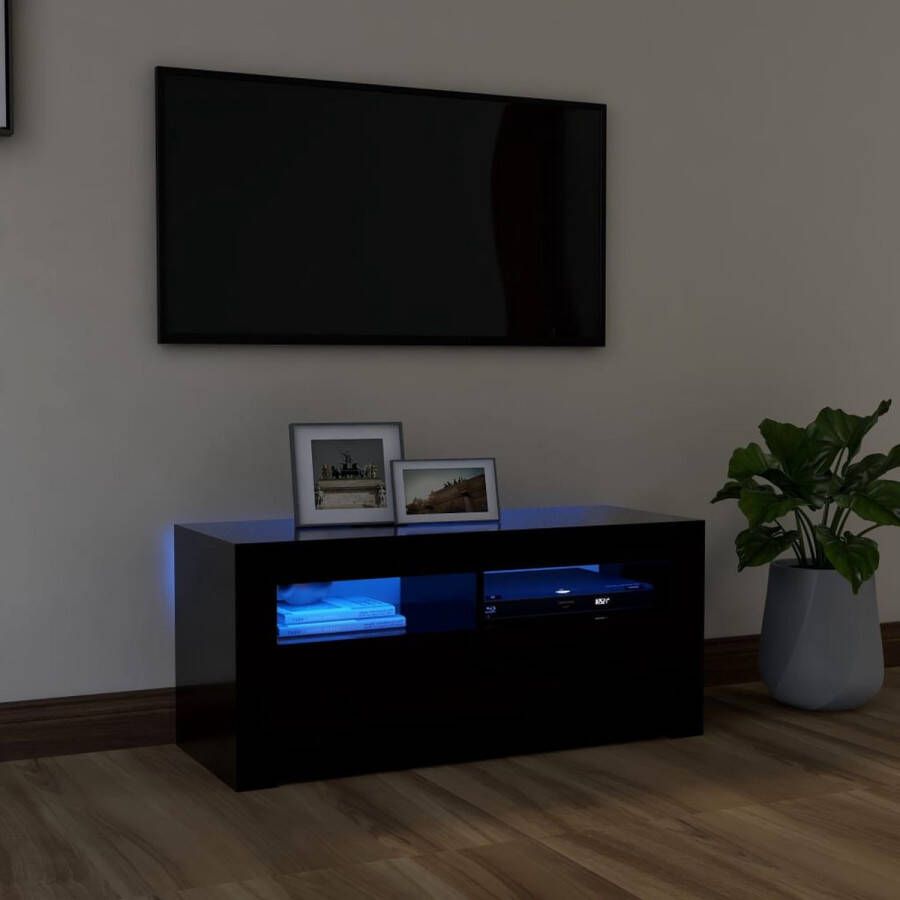 The Living Store TV-meubel met LED-verlichting 90 x 35 x 40 cm zwart RGB LED - Foto 2