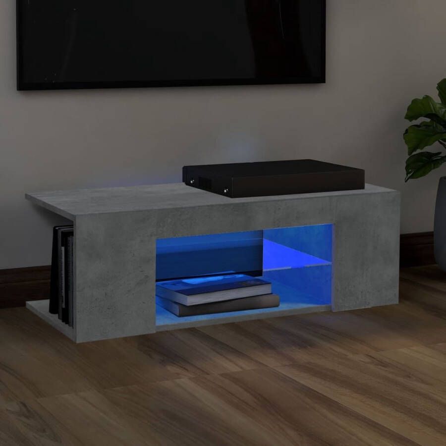 The Living Store Tv-meubel met LED-verlichting 90x39x30 cm betongrijs Kast - Foto 2