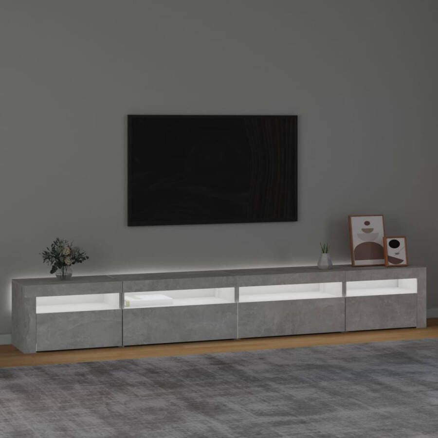 The Living Store TV-meubel met LED-verlichting Betongrijs 270 x 35 x 40 cm RGB LED-verlichting Voldoende opbergruimte