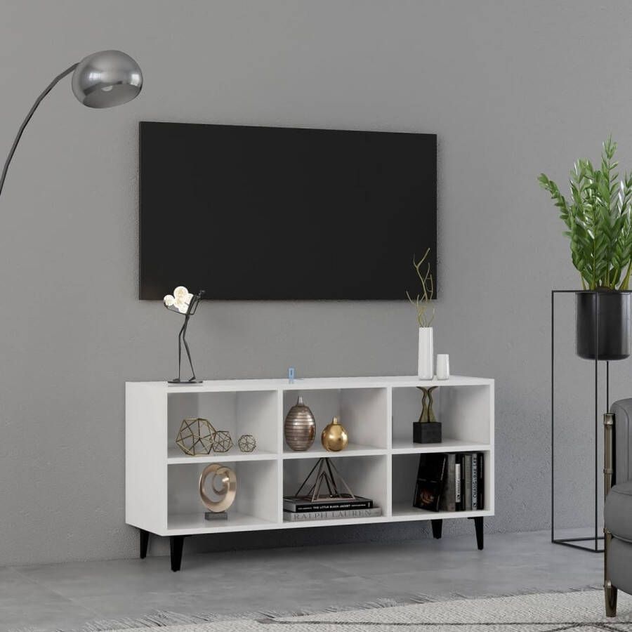 The Living Store Tv-meubel Industrial 103.5 x 30 x 50 cm Hoogglans wit Bewerkt hout metaal - Foto 2