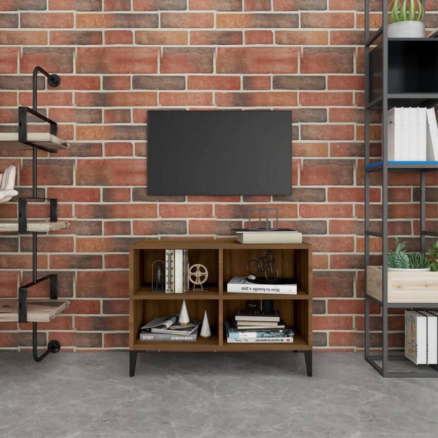 The Living Store Tv-meubel met metalen poten 69-5x30x50 cm bruineikenkleurig Kast - Foto 2